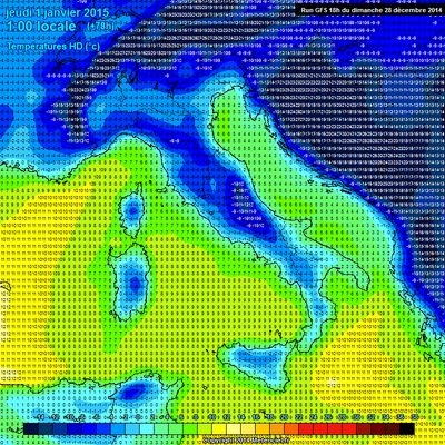 Temperature zraka u Novogodinjoj noi (GFS)